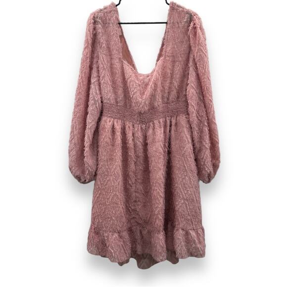 SHEIN Pink Feather Fringe Tie‎ Open Front Long Sleeve Mini Dress Size 4XL - Picture 4 of 9
